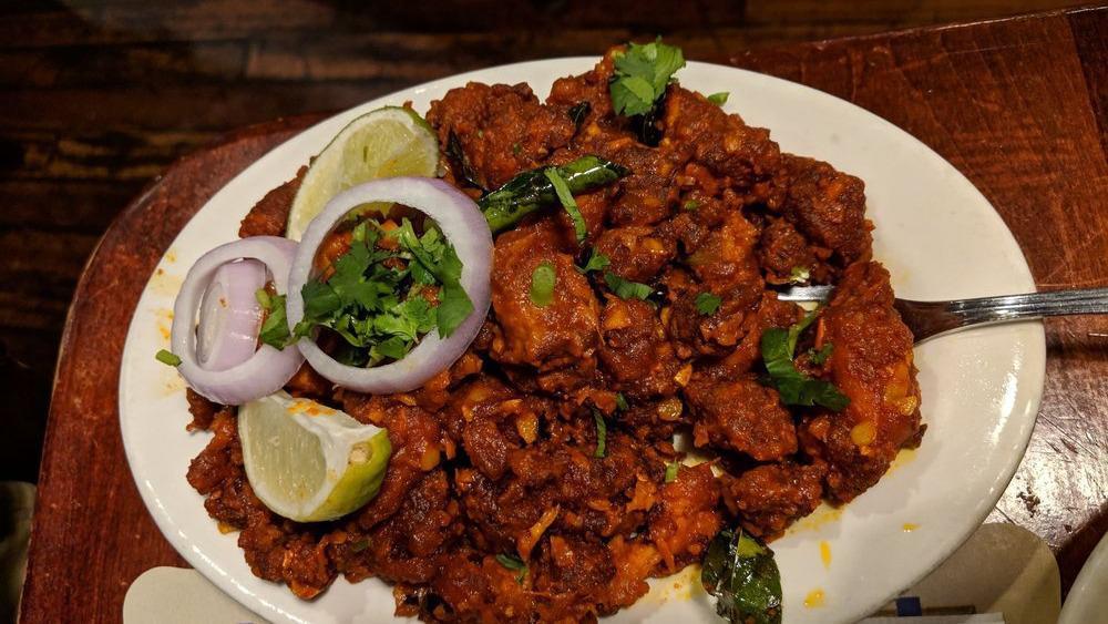 Chicken 65 · Mild, medium, spicy, or very spicy. Boneless chicken cubes are well-marinated in secret spices with yogurt and browned to perfection.