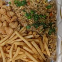 Popcorn Shrimp Combo · Served with  a side of Cajun Fries and  a side of Fries Rice