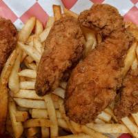 Chicken Tenders And Cajun Fries · Served with 3 fried chicken tenders and Cajun seasoned fries