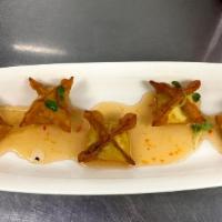 Crab & Cheese · Crisp wonton filled with Philadelphia cream cheese, crab, shrimp and scallion paired with pl...