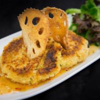 Crab Cake Thai Style (2) · 2 pieces. Dungeness crab meat mixed with cilantro, onion and bread crumbs, served with Pinea...