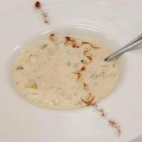 Lemongrass Clam Chowder Soup · Classic clam chowder Thai style, lemongrass, red and purple tomato, crisp bacon, oregano, an...