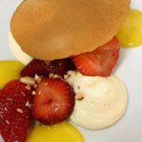 Strawberries · white chocolate mousse, lemon, almonds, tuile