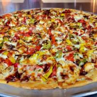 El Diablo
 · Grilled chicken, bacon, roasted red peppers, banana peppers & jalapeños with a BBQ sauce dr...