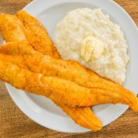 Fish & Grits · Most popular. Two large fillets with Southern style grits.