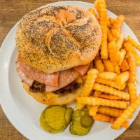 Jersey Burger · Complete. Jersey original with taylor ham. Quarter pound burger on a hard roll.