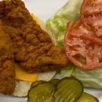 Chicken Cutlet Sandwich · Fried chicken with lettuce and mayo.