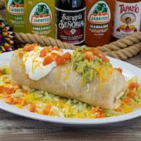 Chimichanga · Deep fried burrito stuffed with your choice of meat, beans and cheese. Topped with lettuce, ...