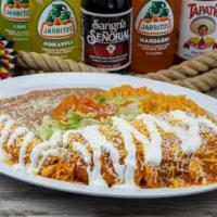 Chile Relleno & Enchilada · One poblano chile stuffed with cheese and topped with salsa ranchero, sour cream and cheese,...