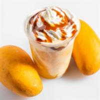 Dulce De Mango · Frozen mango smoothie mixed with our three milks topped with whip cream and Mexican caramel.