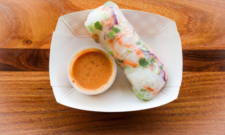 Spring Roll With Thai Peanut Sauce · Spring Roll made with thin rice noodles, chicken, carrots, lettuce, cilantro and chives. Served with house made Thai Peanut sauce