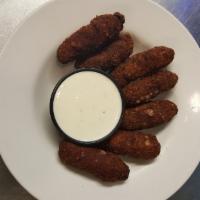 Jalapeno Cheeseburger Sticks · Hamburger, cheddar and jalapeno sticks breaded and fried golden brown. Served with ranch dre...