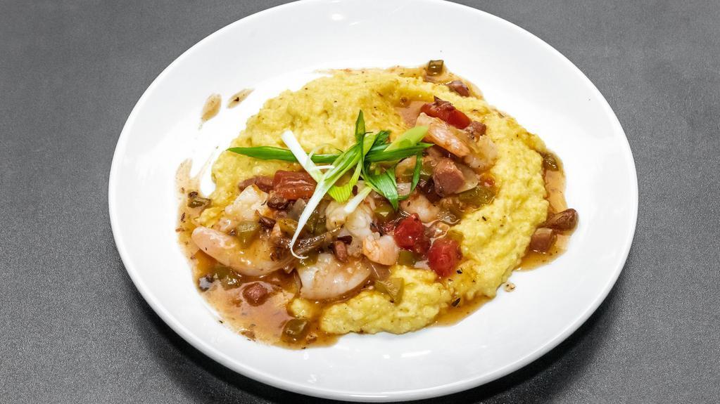 Shrimp And Grits · Large shrimp with red eye gravy, Louismill smoked grits and green onions.