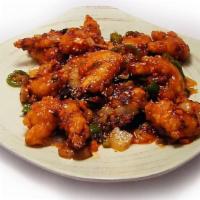 Gan-Poong Shrimp (깐풍새우) · Fried jumbo shrimp with vegetables in sweet and spicy pepper sauce.