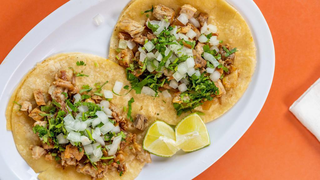 Regular Taco (1) · Onions and cilantro.
optional Meat : Chicken , Steak , Chorizo, Pastor, Barbacoa. Suadero, Mixto, Orejita, Fish, Pork.