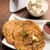 Punjabi Paneer Paratha · Punjabi paratha stuffed with Indian cheese, onion and cilantro. Served with butter.