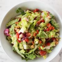 Chopped Salad · romaine, radicchio, pepperoni, prosciutto cotto, olives, chickpeas, provolone, roasted red p...