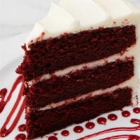 Red Velvet Cake, Slice · Blushing red cake with cream cheese frosting - a Southern classic.  (no nuts)