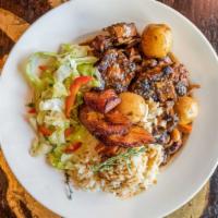 Ox Tails And Rice & Peas (Small) · Authentic Caribbean ox tails, rice & peas and sweet plantain. (Small)