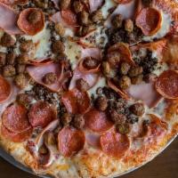Meat Lover'S Pizza · Pizza with pepperioni, ham, sausage, shredded mozzarella with red sauce.