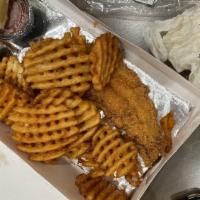 Delta Catfish Lunch Box · Served with Waffle Fries, Coleslaw & Hush Puppy.