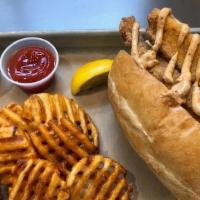Catfish Po Boy · Served with Waffle Fries, Coleslaw & Hush Puppy.