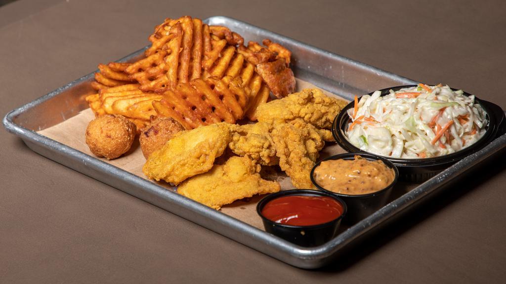 Oysters Basket · Served with Waffle Fries, Coleslaw & Hushpuppies
