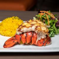 Cold Water Lobster Tail Grilled · Served with Side Salad and Saffron Rice