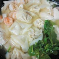 House Wonton Soup · Chicken broth, with shrimp, chicken, pork wontons, and baby spinach.