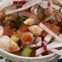 Ceviche De Camaron · Shrimp, tomato, onion, cilantro, jalapeño, onion, lime juice!