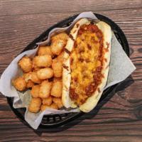 Chili Cheese Dog · smothered in cheddar cheese and homemade chili