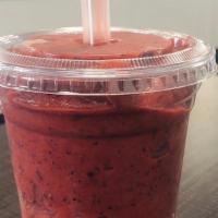Wellness Smoothie · All-natural apple juice, blueberries, peach, strawberries.