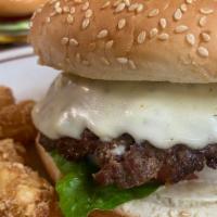 Blue Cheese  · Beef pattie topped with blue cheese crumbles and mozzarella cheese. Mayo, lettuce, tomato, o...