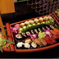 Samurai Boat · chef’s selection of five rolls, assorted nigiri & sashimi, soy sriracha edamame