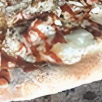 Captain Obo Pizza · Crab meat, Old Bay, Sriracha, alfredo sauce, mozzarella cheese