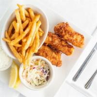 Alaskan Cod Fish (3) & Chips · Three pieces of Alaskan cod hand battered and deep fried. Served with fries, cole slaw and t...