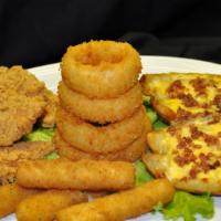 Combination Platter · (Serves two-four) Onion rings, potato skins, chicken fingers, and Mozzarella sticks served w...