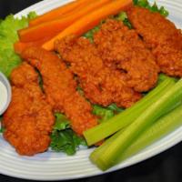 Buffalo Chicken Fingers · Breaded chicken tenderloins dipped in our spicy buffalo sauce, served with bleu cheese to co...