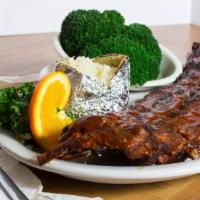 Barbecue Baby Back Ribs Dinner Rack · Winner best ribs! Lean and tender, slowly cooked until they fall off the bone. Grilled over ...