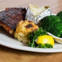 Crab Cake & Ribs · One crab cake & a lunch rack of baby back ribs.
