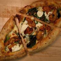 Spinach & Artichoke Slyce · Fresh spinach & artichoke hearts over garlic herb sauce topped with ricotta and mozz
