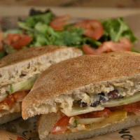 Wish Wich Sandwich · Hummus spread, tomatoes, cucumbers,. olives, grilled zucchini and grilled squash