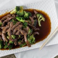 Beef Broccoli · Served with white rice.