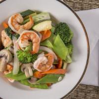 Shrimp With Mixed Veggies · Broccoli, carrot, mushroom,bok choy,onion, snow peas with garlic sauce.