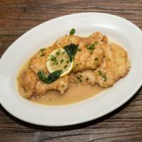 Chicken Francese (With Side Of Penne) · Dipped in egg batter, sautéed in a light lemon sauce with a touch of sherry wine.