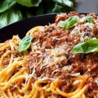 Turkey Spaghetti · With parmesan cheese and garlic bread.