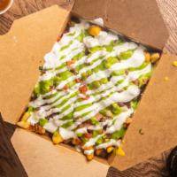 Amped Fries ( Asada Fries) · Fries covered in cheese and topped with choice of protein, pico de gallo, salsa, sour cream ...