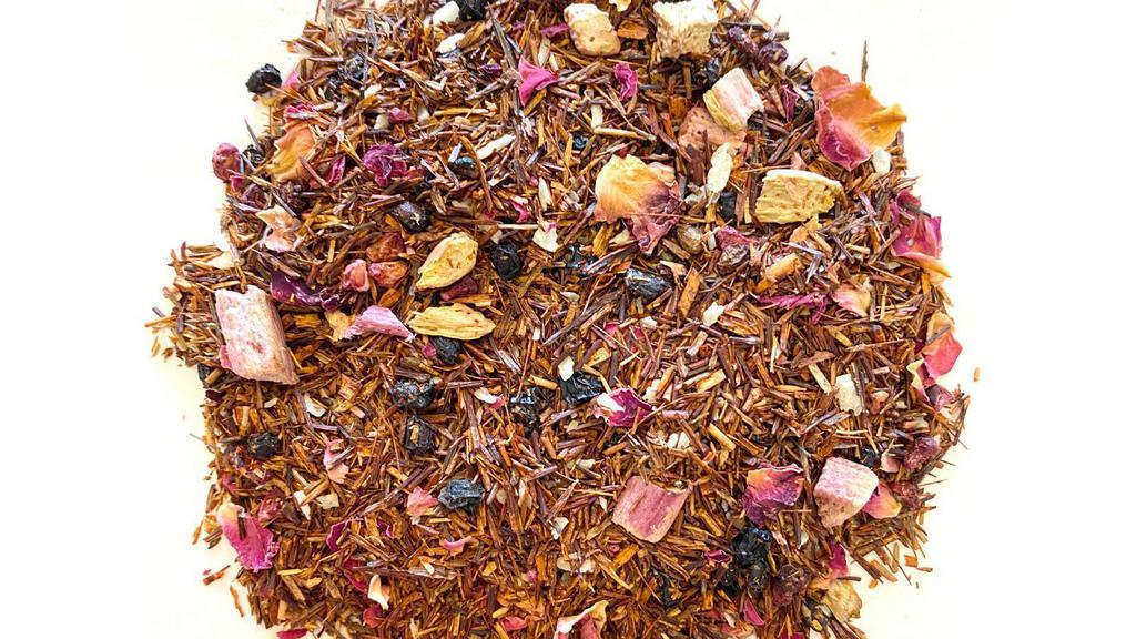 Rhubarb Raspberry  · This Rooibos (caffeine free) has such a nice and sweet taste of Raspberry with a tartness that follows it with the Rhubarb.  Fantastic Hot or Cold and amazing with some Honey!  Grab this refreshing beverage for a great pick me up!