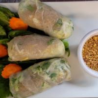 Veggie Spring Rolls · Rolled fresh (soft) in a rice paper wrapped with lettuce, bean thread noodles bean sprouts a...