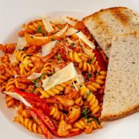 Chipotle Pasta · Chipotle pepper cooked with olive oil , red and yellow pepper, and marinara sauce. Topped wi...